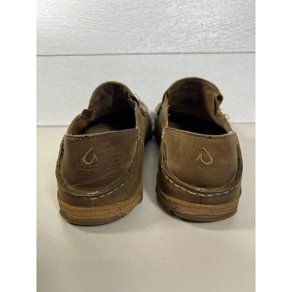 OLUKAI Moloa 9.5 Mens 10128-2733 Casual Brown Leather  Slip On Loafer Shoe